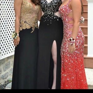 Black and gold long prom dress